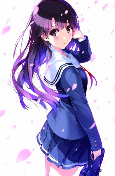 Hình ảnh anime girl tóc tím ngầu, lạnh lùng, cá tính